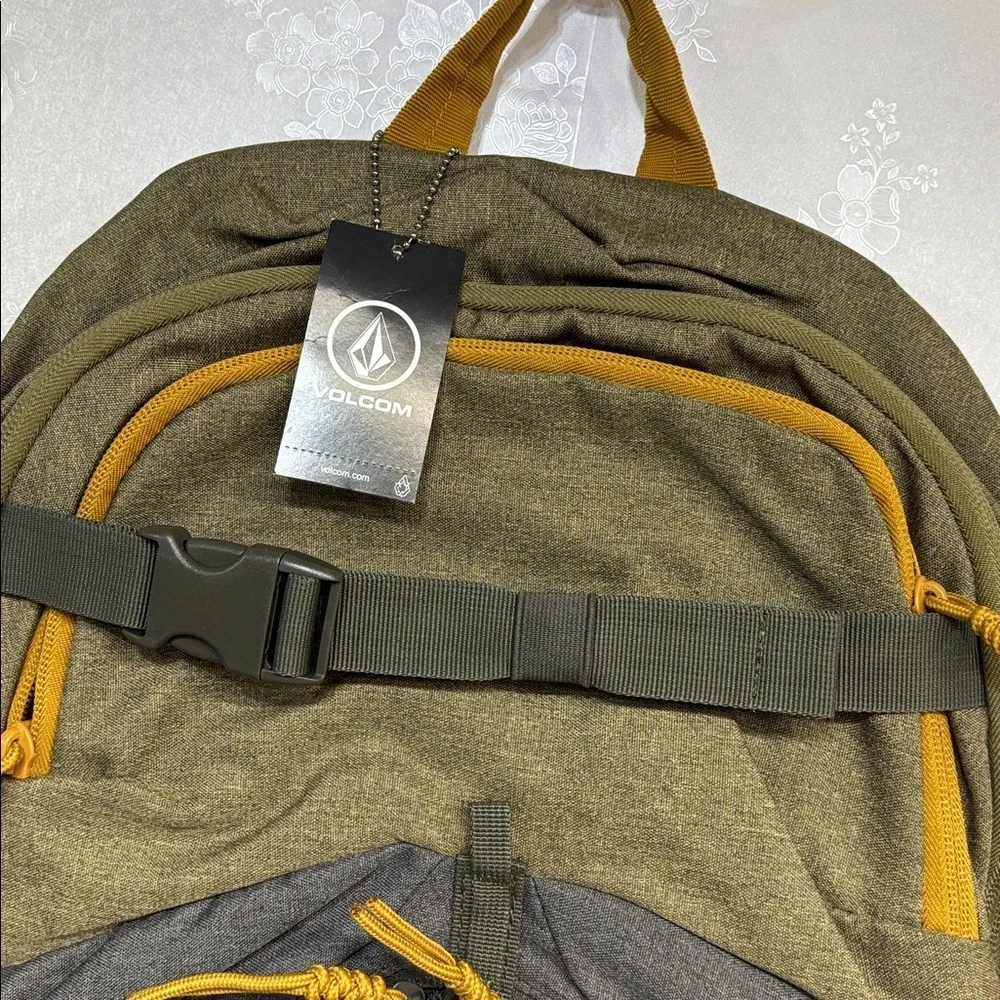 Volcom Academy many pocket Olive and Gray Backpack bag